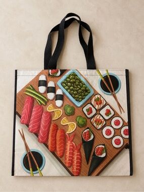 Sushi print reusable tote bag